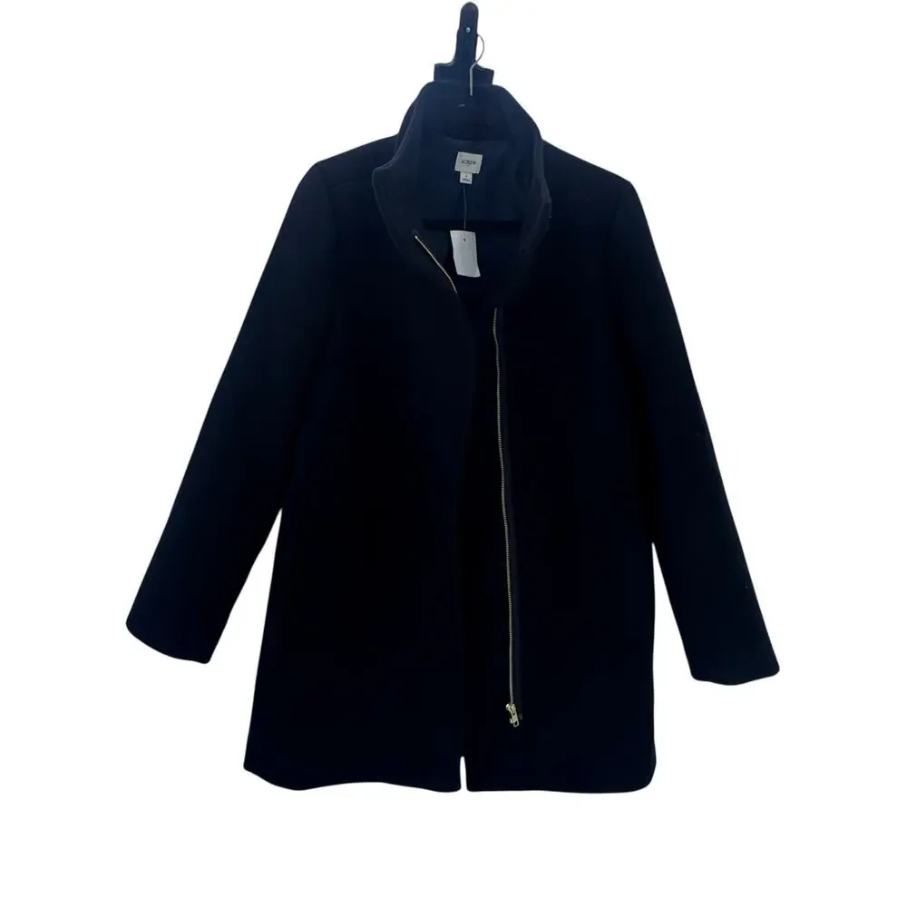 J. Crew Women's Long Sleeve City Coat with Button Neck Black Size 10P NWT